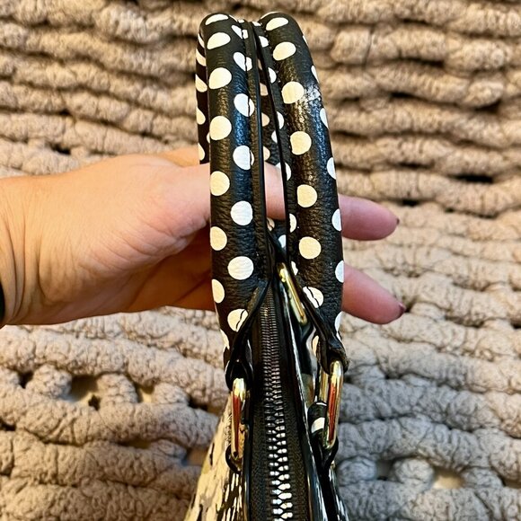 Betsy Johnson Black, White & Grey Floral Polka Dot Print Handbag - Picture 9 of 16